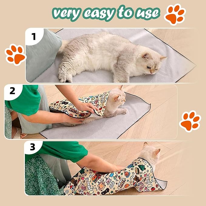 Cat Wrap for Cutting Nails and Grooming(27" x27"), Cat Restraint Wrap for Nail Clipping,Self-Adhesive Fabric Cat Swaddle Burrito Wrap for Nail Trimming (Graffiti Style)