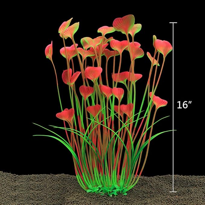 ALEGI Fish Tank Decorations Plastic Plants Large,Aquarium Artificial Plants Decoration Ornament Safe for All Fish-16 inch 2Pcs (Pink 2 pcs)