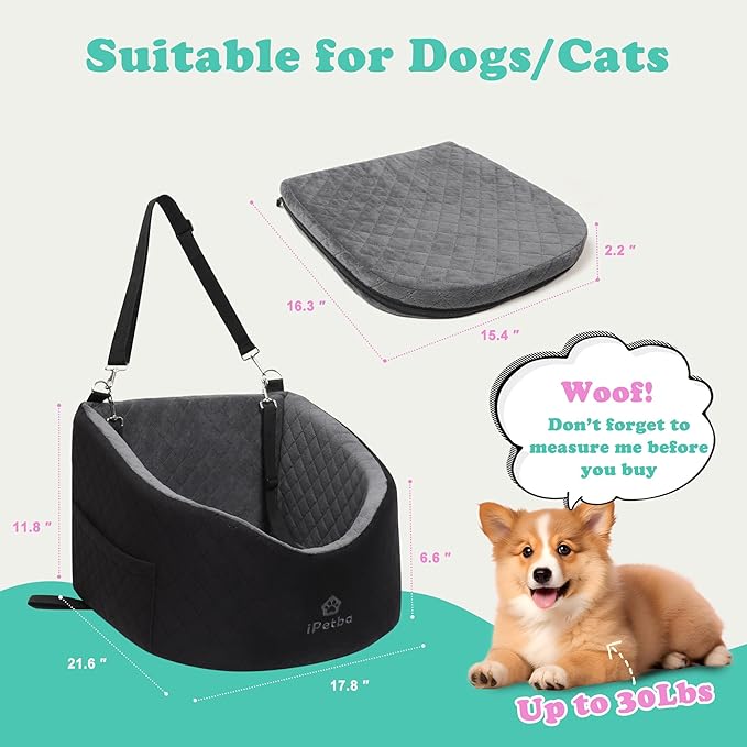 Dog Car Seats for Small Dogs Safety Stable Pet Bed for Car with Seatbelt Up to 30lbs Anti-Collapse for Travel