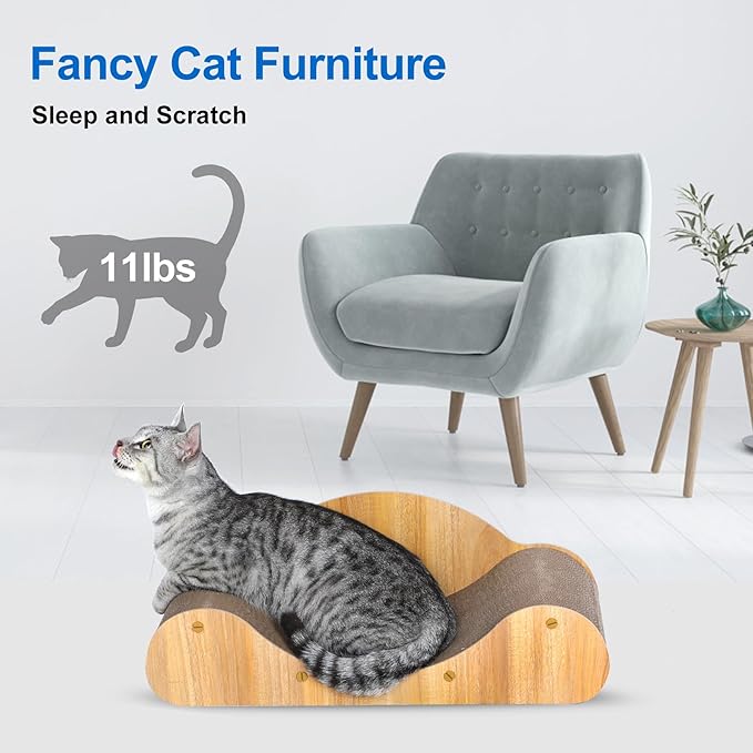 Cat Scratcher Cardboard, Scratching Pad House Bed Furniture Protector, Infinity Shape, Curved (Wood, Round Sofa)