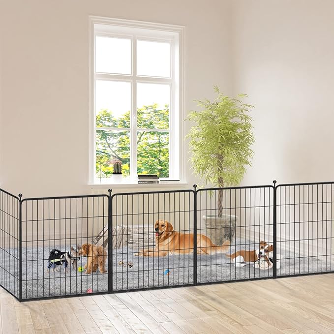 Dog Playpen 32 inch 10 Panels Indoor Dog Pen for Medium/Small Dogs Heavy Duty Metal Dog Fence Outdoor for Yard, Puppy Playpen with Door Portable Pet Fence for RV Camping Yard