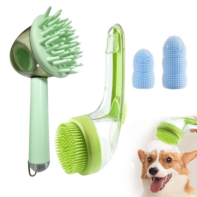 (4PCS) Pet Bath Brush,2025 New 2 in 1 Dog Bath Brush,Dog Shampoo Brush Bubble Maker,Bathing Dogs Grooming Massage Brush for Long & Short Haired Dogs & Cats,with Built-in Shampoo Dispenser(Green)