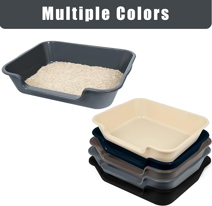 2 Pack of Extra Large Cat Litter Box (ABS Material), Low Entry Senior Litter Pen for Geriatric Kitty Big Cats, Jumbo Pet Safe Litter Boxes Tray for Indoor Pets Potty (Gray, 20" L x 15.5" W)