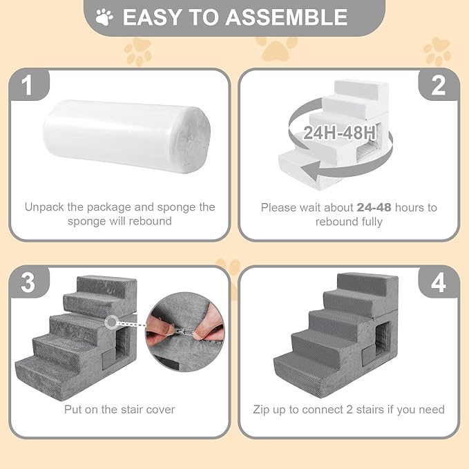 Dog Stairs for Small Dogs 23” H, 5-Step Dog Steps for High Bed, High-Density Foam Pet Stairs with Non-Slip Removable Washable Cover to Get on Bed