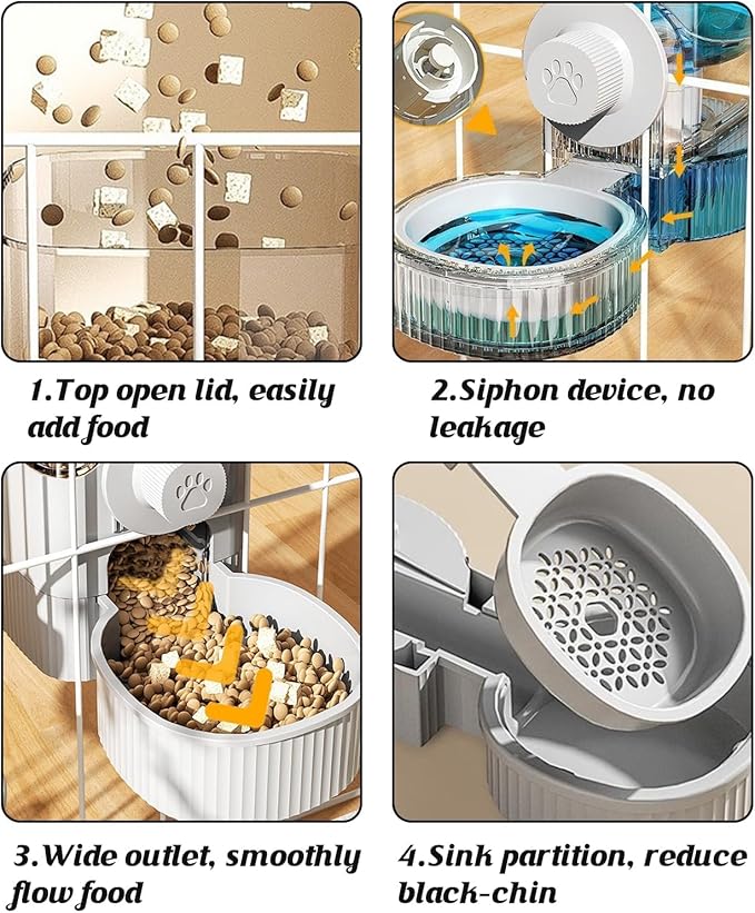 GPY Automatic Hanging Gravity Pet Feeder and Water Dispenser Set ,Automatic Dog Feeder and Dog Water Dispenser for Dogs Cats Pets Animals Large Capacity (Blue Water Feeder&Food Feeder) (Grey)