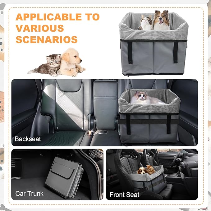 Eunice Small Dog Car Seat, 15.5 in (L) X 14.6 in (W) X 13 in (H) Washable Detachable and Portable Dog Booster Car Seat with Clip-on Safety Leash, Puppy Car Seats Storable Bottom Layer - Up to 25 lbs