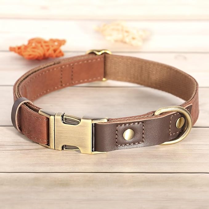 Didog Soft PU Leather Dog Collars for Small Dogs,Classic Adjustable Dog Collars with Quick Release Metal Buckle,Easy Clean and Comfortable with Nylon Lining,Brown,S Neck 10-15"