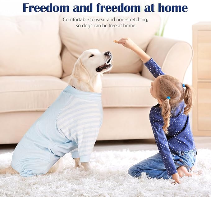 Dog Recovery Suit, Abdominal Wound After Surgery Wear, Anti Licking Bodysuit with Snaps, E-Collar & Cone Alternatives, Long Sleeve Dog Spay Surgical Onesie Prevent Shedding(Small, Blue)