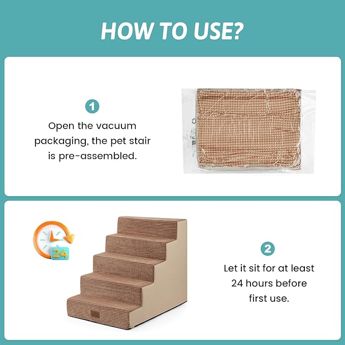 Dog Stairs for Small Dogs, 5 Tier Wider Pet Stairs for High Beds, 23.6" H Non-Slip Dog Steps for Old Cats, Puppies, Small Medium Dogs, 29.5x19.7x23.6 inch, Light Brown