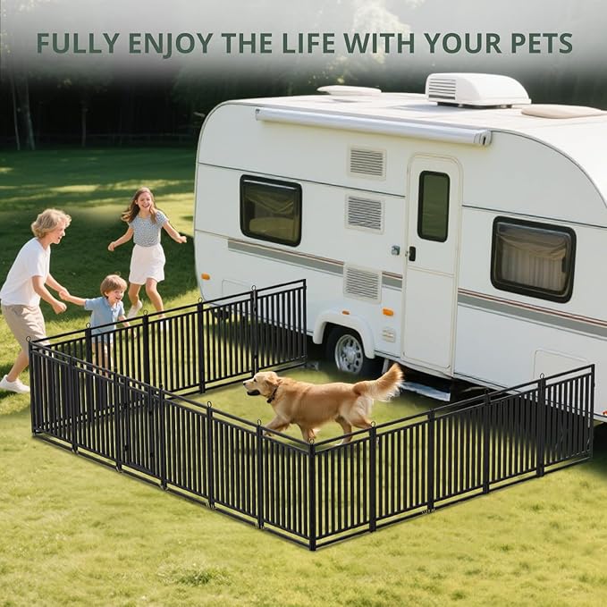 Dog Fence Outdoor Indoor, 32" Inch Height 16 Panels Dog Playpen for Large/Medium/Small Dogs Metal Dog Pen for Yard Camping and RV | Black-Silver