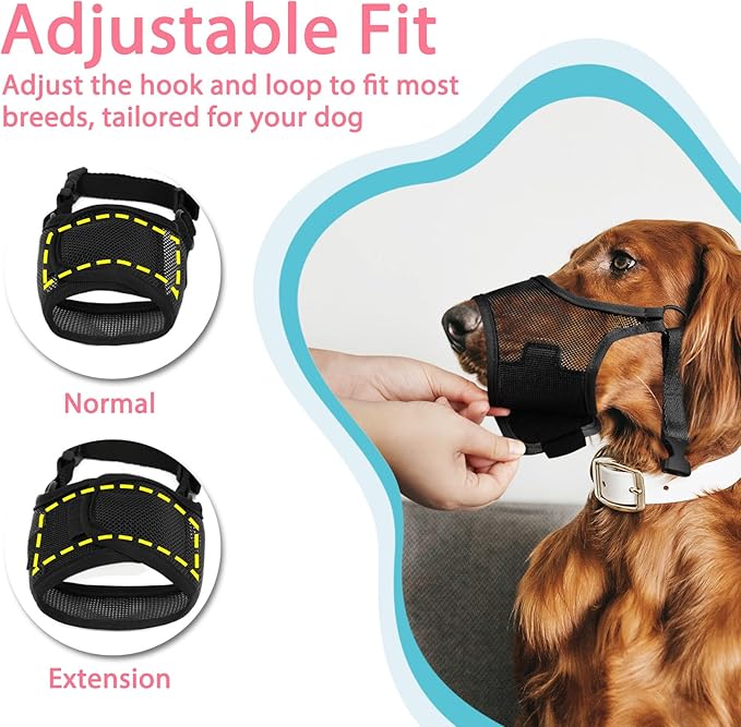 LUCKYPAW Dog Muzzle, Mesh Muzzle for Large Medium Small Dogs, Soft Mouth Guard for Biting Chewing, Breathable Mouth Guard with Adjustable Strap for Training (Black, M(Snout:8.75"-9.5"))