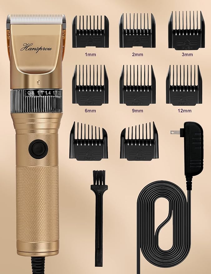 Dog Grooming Clippers, Professional Dog Clipper for Thick Coat 12V Plug-in Pet Trimmer High Power Pet Clippers Low Noise with Guard Combs Brush for Dogs Cats and Other Animal