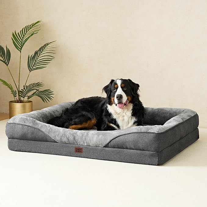 EHEYCIGA Memory Foam XXL Dog Bed for XLarge Sized, Extra Large Orthopedic Dog Sofa with Sides and Waterproof Liner, Washable Bolster Pet Couch with Removable Cover, 52x41x8 Inch, Grey