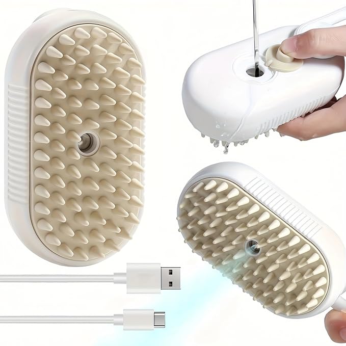 Cat Steam Brush for Shedding, 4 in 1 Cat Steam Brush for Massaging and Cleaning Shedding Pets, Anti Static Pet Hair Cleaning Comb, for Long and Short Hair Cats and Dogs Grooming Tool (Brown)