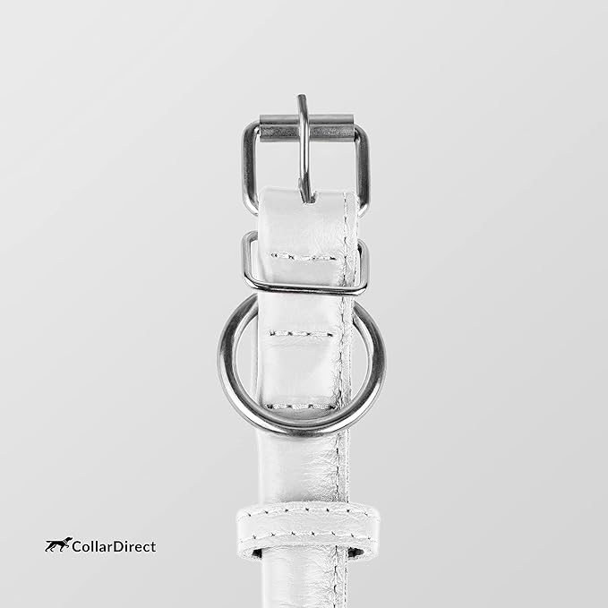 CollarDirect Rolled Leather Dog Collar, Soft Padded Round Puppy Collar, Handmade Genuine Leather Collar Dog Small Large Cat Collars 13 Colors (18-22 Inch, White Textured)