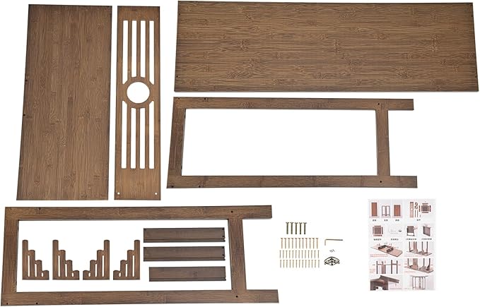 Console Table with Storage Shelves, 2 Tiers L 40.1” Narrow Sofa Table with Drawers, Bamboo Entryway Table for Small Spaces, Living Room Hallway Foyer Corridor Wood Entry Table