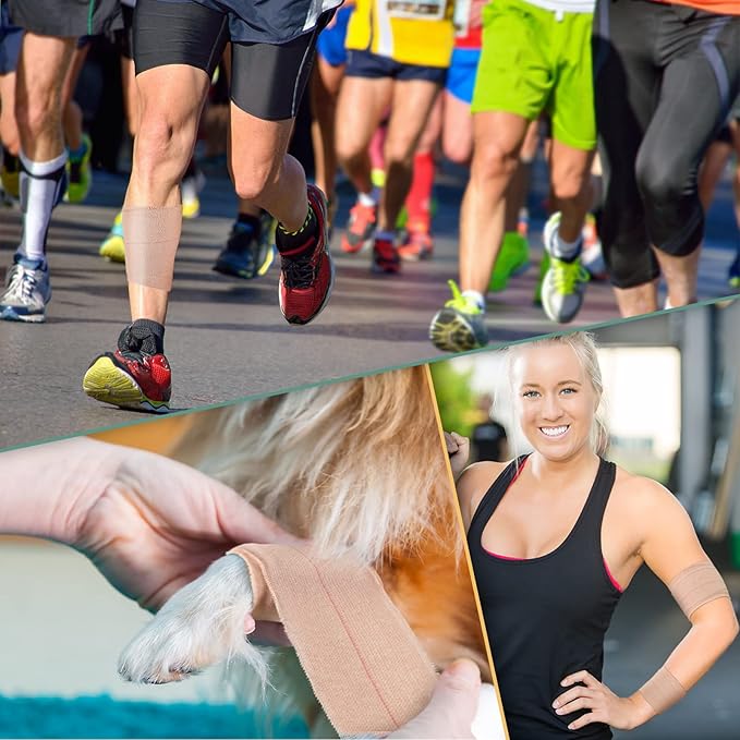 4 Rolls Elastic Tape Adhesive Elastic Tape Self Adhesive Bandage Wrap Flexible Stretch Bandages for Sports Ankle, Knee and Wrist Sprains Animal Pets, 2 Inch x 5 Yard