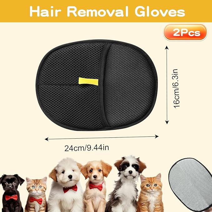 3Pcs Pet Hair Removal Glove for Cats & Dogs, Upgrade Efficient Grooming Gloves for Pet Hair, Cat Grooming Gloves for Hair Removal,Reusable Cat & Dog Hair Remover for Couch, Furniture