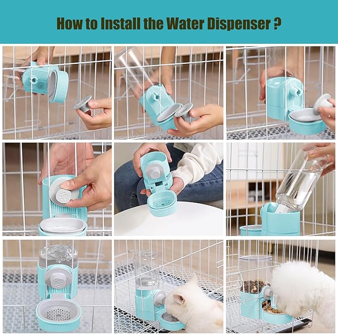 GPY Automatic Hanging Gravity Pet Feeder and Water Dispenser Set ,Automatic Dog Feeder and Dog Water Dispenser for Dogs Cats Pets Animals Large Capacity (Blue Water Feeder&Food Feeder) (Blue)