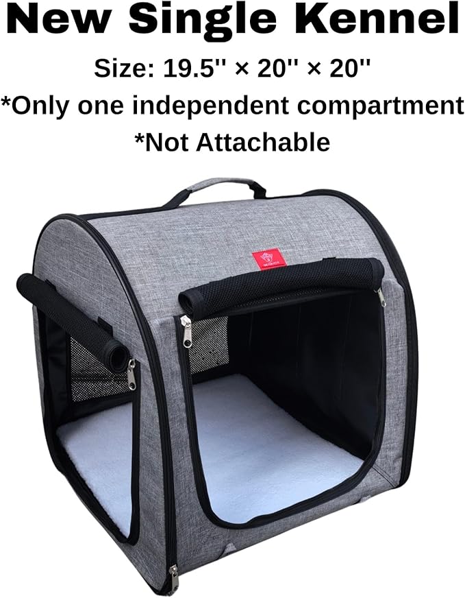 Fabric Portable Pet Kennel/Shelter, Single, Gray, 20"x20"x19.5" - Car Seat-Belt Fixture Included