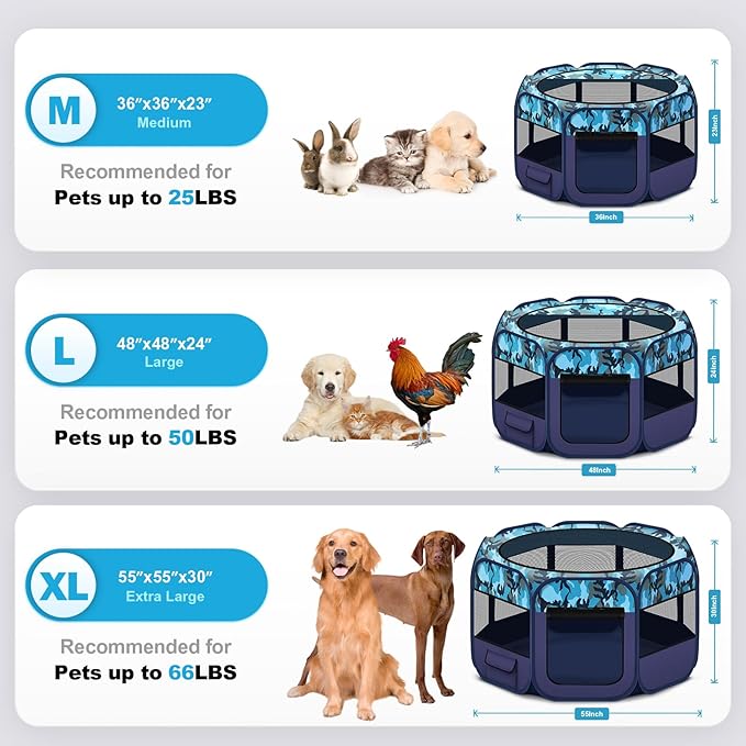 Dog Playpen, Pet Playpen, Portable Cat Playpen, Pop Up Foldable Puppy Playpen Exercise Kennel Tent with Carry Case Collapsible Bowl,Water-Resistant Shade Cover for Indoor Outdoor Travel (Extra Large)