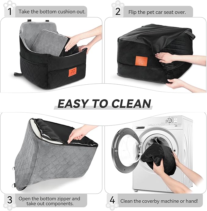 Dog Car Seat for Small/Medium Dogs, Dog Booster Car Seats with Thick Cushion for Dogs Under 35lbs, Detachable Washable Pet Car Seat with Storage Pockets, 2 Safety Belts(Black/Grey)