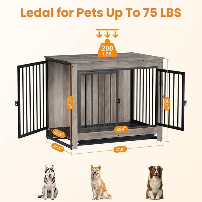 Dog Crate Furniture, Dog Crate End Table for Medium and Large Dogs,Wooden Cage Kennel Furniture Indoor, Modern Dog Crate with Multi-Purpose Removable Tray, Double-Doors Dog Furniture