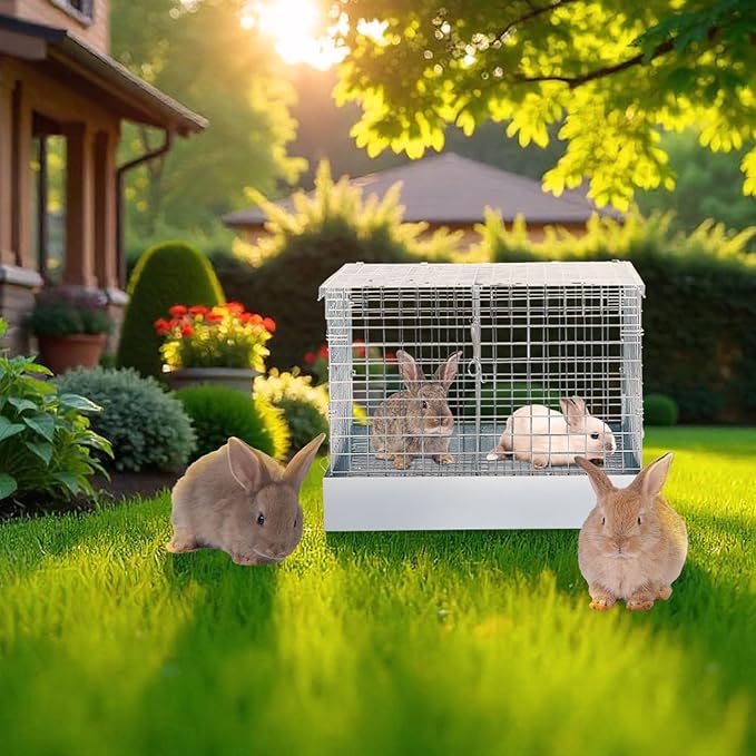 Folding Rabbit Cage, 18 x 18 x 14 in Portable Bunny Carrier with Tray and Handles for Transport, Trave or Temporary Housing, Indoor Outdoor Pet Habitat Animal Enclosure