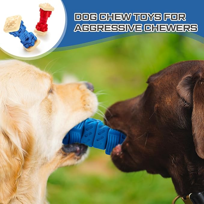 Aliceset 2 Pcs Dog Toys for Aggressive Chewers Tough Durable Indestructible Puzzle Interactive Dog Cognitive Chew Toys with Beef Flavor, Safe Rubber Bone Shape Enrichment Gift to Keep Them Busy