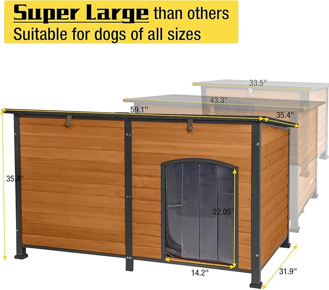 Aivituvin Extra Large Dog House Outdoor Heated Dog Kennel with Insulation Liner for Winter Strong Iron Frame Insulated Dog Cage with Heater,59"