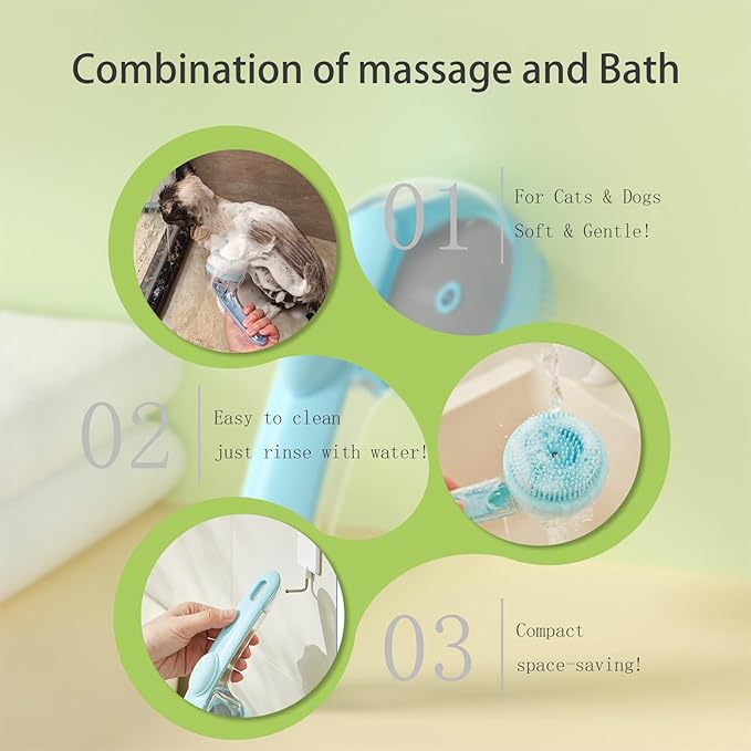 (4PCS) Pet Bath Brush,2025 New 2 in 1 Dog Bath Brush,Dog Shampoo Brush Bubble Maker,Bathing Dogs Grooming Massage Brush for Long & Short Haired Dogs & Cats,with Built-in Shampoo Dispenser(Green)