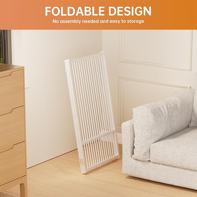 Full Metal Freestanding Dog Gate with Door, 36''Height Foldable Pet Dog Fence for Indoor & Outdoor, 2 Panels Extra Wide Free Standing TallDog Gates for Doorways,House,Stairs,Porch,Deck,Yard