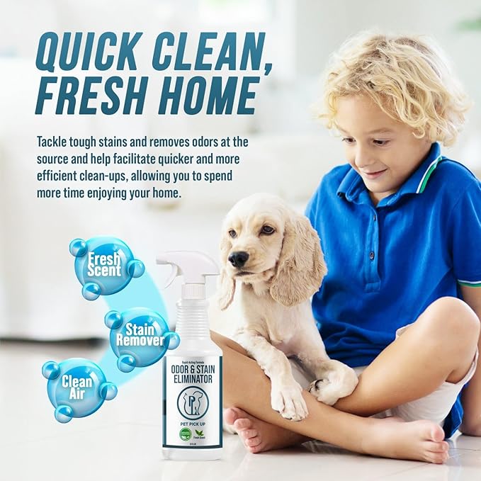 Dog & Cat Urine Enzyme Cleaner – Enzymatic Pet Stain & Odor Eliminator Spray for Carpet, Rugs, Litter Box & Artificial Turf – Non-Toxic, Ready to Use, 32 oz