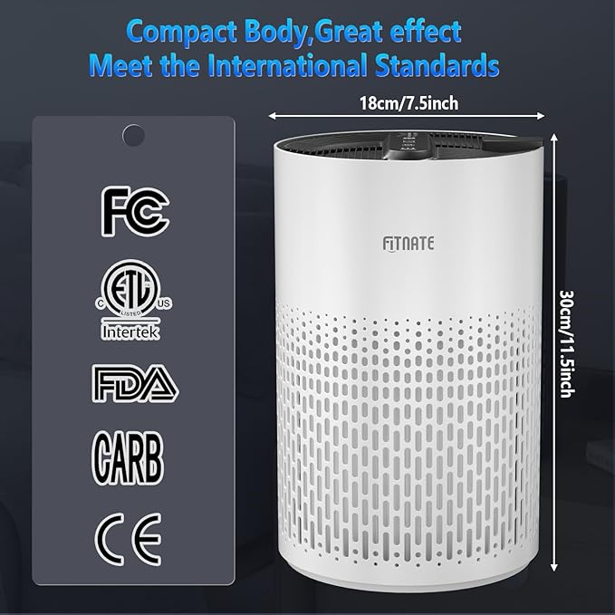 FITNATE Air Purifiers for Home Large Room Up to 1076 Ft² with Aromatherapy, H13 True HEPA Air Purifier for Pets, Quiet Air Cleaner for Smoke Dust Pollen Pets Dander Odor, with Night Light,Timer, White