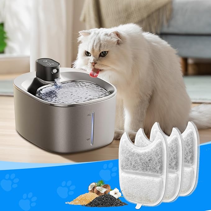 8+8 Set Cat Water Fountain Filters & Pump Sponges for 135 fl oz/4L Wilreless Cat Water Fountain, Replacement Filters & Sponges Pet Drinking Fountain Battery Operated for YPD-C004S,YPD-C004P