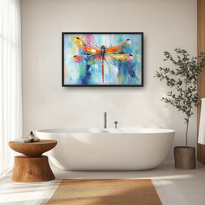 Extra Large Abstract Dragonfly Framed Wall Art for Living Room,Oversized Colorful Dragonfly Pictures Wall Decor,Teal Canvas Print Painting Modern Artwork Bedroom Office Bathroom 36L" x 24W"