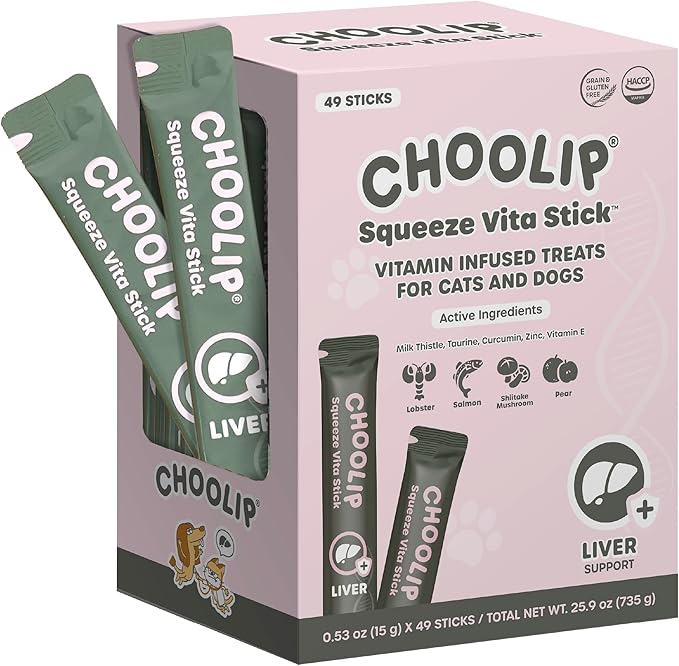 Grab & Go Squeeze Vita Stick Lickable Treats for Dogs & Cats. 49 Liver Support Sticks with Essential multivitamins. Soft and Tasty Paste for All Life Stages, Supporting Liver Health