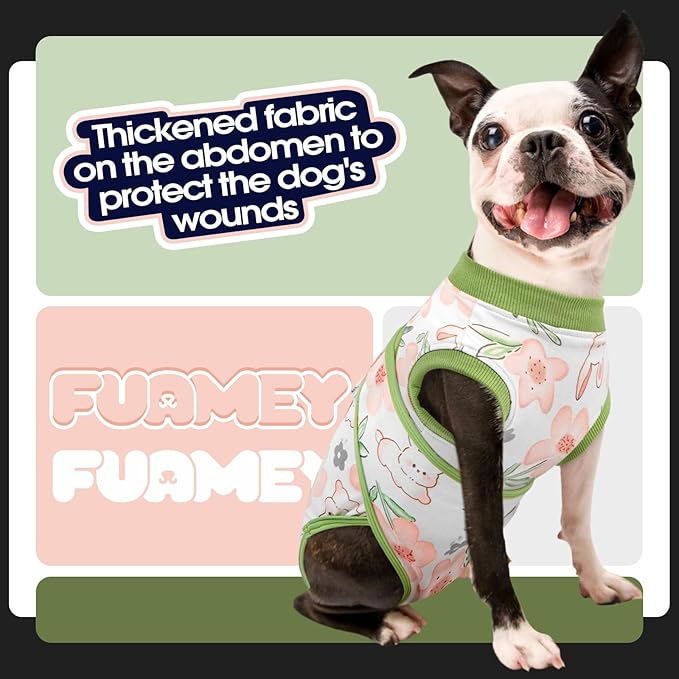 FUAMEY Dog Recovery Suit Male,Dogs Surgery Neuter Suits Puppy Spay Shirts for Female Protect Dog's Skin Anti Licking Abdominal Wounds Doggie Onesie Pet Bodysuit Alternative to Cone Rabbit Flower XXL