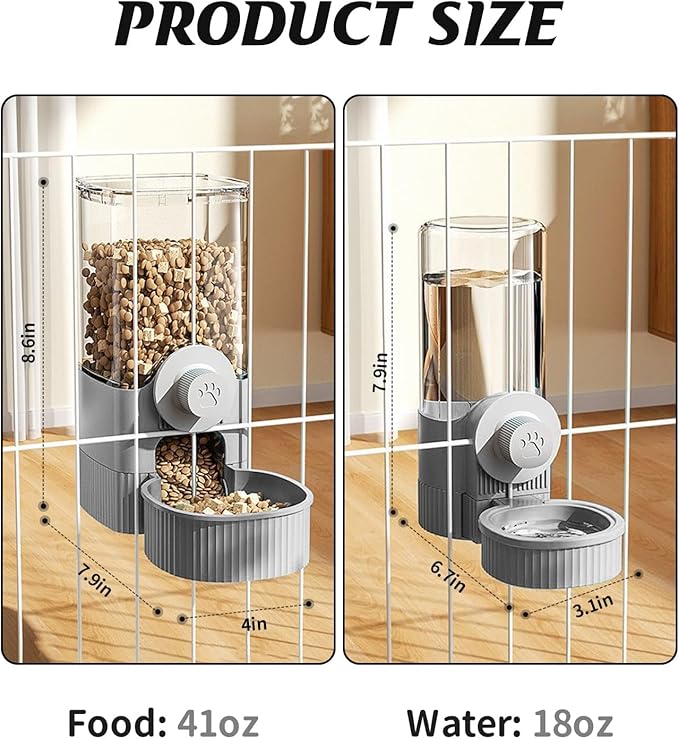 GPY Automatic Hanging Gravity Pet Feeder and Water Dispenser Set ,Automatic Dog Feeder and Dog Water Dispenser for Dogs Cats Pets Animals Large Capacity (Blue Water Feeder&Food Feeder) (Grey)