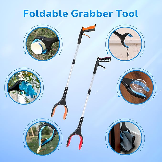 Grabber Reacher Tool - 32” Extra Long Foldable Gripper and Reaching Tool - Heavy Duty Pick Up Stick Grabbers for Seniors, Trash, Surgery Recovery Must Haves Gifts (Orange)