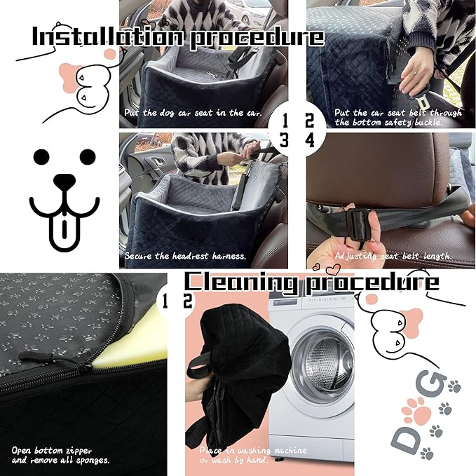 Dog Booster Car Seat for Dogs under 35lbs,Elevated Pets Seat with Safety Strap,Ultra Soft Fabric and Memory Foam Car Dog Bed,Safety,Comfy,Non-Slip&Washable Carseat Cushion for Travel,Cars,SUV.(H-Grey)