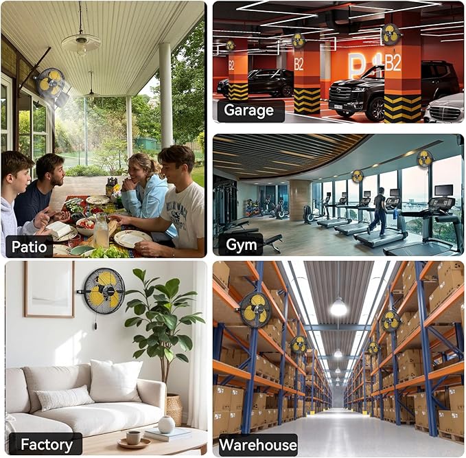 2PCS 12 Inch Wall Fan Pro Series - Indoor High Velocity Wall Mount Fan for Commercial, Residential, Warehouse, Covered Patio, Shop, Garage, Barn, Gazebo 3 Speed 2800 CFM UL Safety Listed