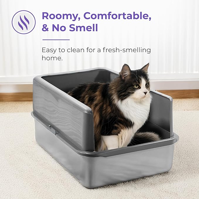 iPrimio Stainless Steel Litter Box - Cat Litter Box Enclosure with Enclosed Sides for Odor Control - Durable, Rust-Resistant Metal - Easy Clean Design, Applicable for Large Cats - 2 Pack