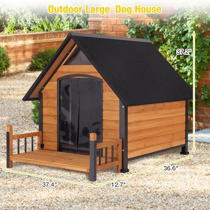 AIVITUVIN Outdoor Dog House with Anti-Chewing Durable Metal Frame Dog Kennel for Large Breed Dog Shelter Weatherproof (Brown 50.9" D x 37.4" W x 37.2" H