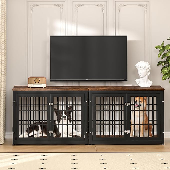 38 Inch Heavy Duty Dog Crate Furniture for Large and Medium Dogs, Decorative Pet House End Table, Wooden Cage Kennel Furniture Indoor, Rustic Brown