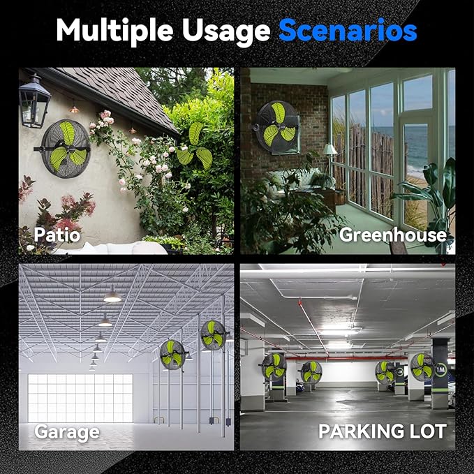 2600 CFM 14 inch Outdoor High Velocity Wall Mounted Fan, 3-Speed Metal Fans with IP44 Enclosure Motor, Industrial Grade Weatherproof Wall Fan for Patio, Greenhouse, Garage, and Gazebo