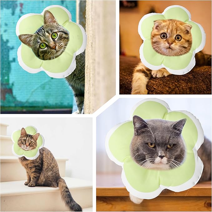 Cat Cone Collar Soft, Waterproof Cats Cones to Stop Licking After Surgery, Adjustable Soft Elizabeth Cats Collars for Wound Healing, Flower Shape Cat Recovery Collar (Green, Medium)