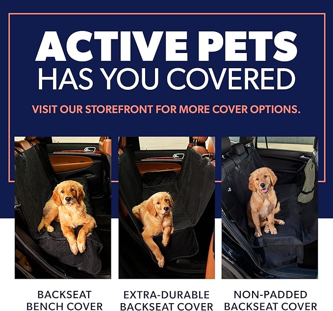 Active Pets Dog Car Seat Cover, Waterproof Front Seat Protector for SUV Truck Sedan, Pet Safety Travel Comfort System with Universal Fit, Black