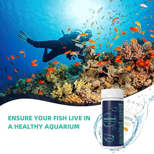 6 in 1 Aquarium Test Strips, 150 Strips Aquarium Water Test Kit for Fish Tanks & Ponds, Accurate Test Monitoring, Nitrate, Nitrite, Chlorine, Carbonate, Hardness, pH