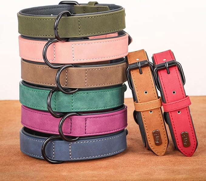 Didog Soft Padded PU Leather Dog Collar, Breathable and Adjustable Red Dog Collar for Large Dogs, Comfortable for Daily Walk,Red XL Fit Neck 17-21"(44-71 lbs)